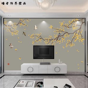 新中式客厅电视背景墙壁纸3d大气沙发茶室墙布无缝8d山水墙纸壁画