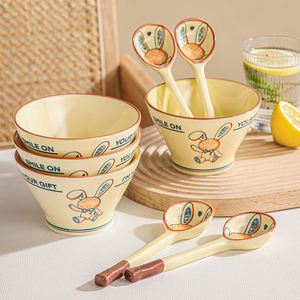 10个碗可爱奶油风家用陶瓷米饭碗创意特别好看的小碗5英寸吃饭碗
