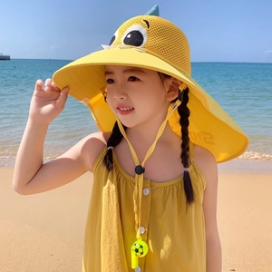 儿童防晒帽夏季宝宝遮阳帽加长大帽檐男童女童防紫外线披肩渔夫帽