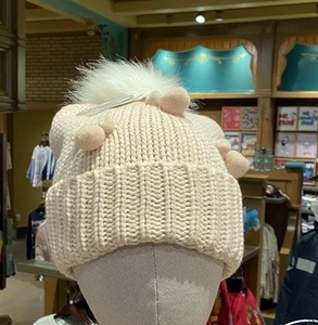 上海迪士尼正品国内代购特价米奇米妮针织毛线毛绒球球护耳朵帽子