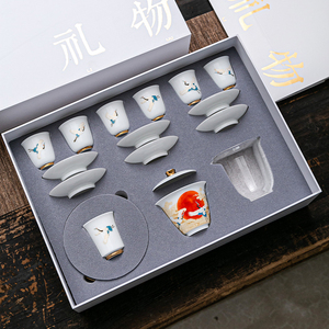 甜白瓷功夫茶具套装国粹礼盒装家用会客高档陶瓷盖碗茶杯喝茶中式