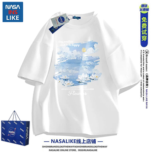 NASA男生美式复古油画纯棉短袖T恤夏季情侣装日系休闲半袖上衣潮