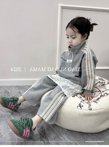 女童春装套装2024春季新款韩版时髦竖纹卫衣儿童休闲裤运动两件套