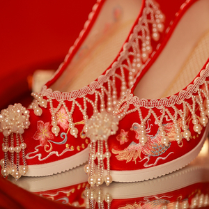 汉唐之家高跟中式秀禾婚鞋明制古风红色汉服新娘结婚绣花鞋增高女