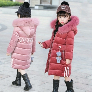 童装女童棉衣外套儿童冬款加绒加厚金丝绒棉袄洋气韩版中长款棉服