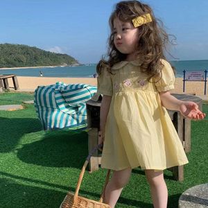 女童夏季新款韩版连衣裙2024高品质百搭娃娃领奶纯色小黄鸭裙子潮