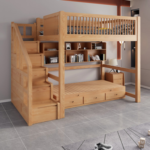上下铺双层床全实木儿童上床下沙发一床变两床伸缩高低子母高架床