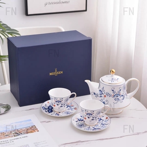 德国MEISSEN梅森瓷器咖啡具系列金洋葱下午茶蓝色马克杯早餐杯子