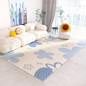 蓝色地毯客厅2023新款茶几毯ins风卧室房间床边奶油风沙发地垫子