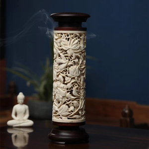 猛犸镂空香炉香筒茶室摆件手工雕刻牙雕高端熏香炉搜送礼收藏