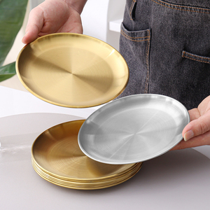 韩式不锈钢骨碟家用餐桌垃圾吐骨头盘碟金色小盘子碟子商用小吃盘