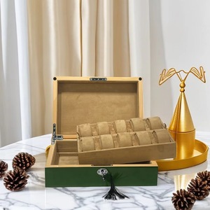 高档首饰手表劳盒绿色钢琴烤漆10格表位精美收纳礼品包装盒展示箱