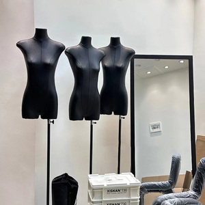 服装店模特展示架女装黑色皮革橱窗道具假人扁身平胸半身人偶人台