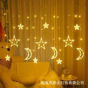 网红led星星月k亮灯串灯饰 家用圣诞装饰品房间窗帘卧室布置窗帘
