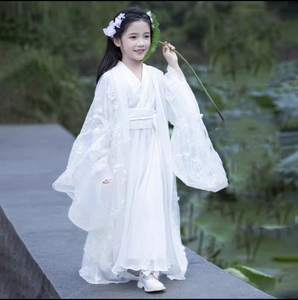 嫦娥仙子汉服儿童女奔月六一演出服古筝表演服中国古风绣花襦裙