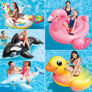 新款小红鹤坐骑少儿水上充气玩具 动物浮排浮床加厚独角兽游泳圈