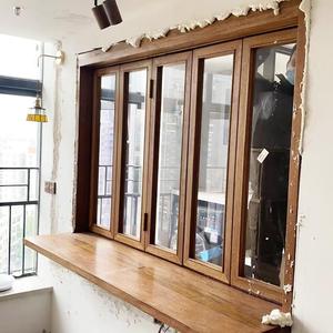 室内实木窗户折叠对开原木窗定制木头左右折叠推拉木制隔断窗厂家