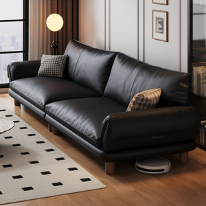 黑色真皮沙发客厅头层牛皮意式极简复古风直排轻奢现代简约沙发