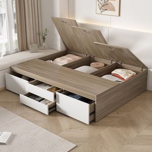 实木床榻榻米地台现代简约双人床无床头床储物床单人床柜一体定制