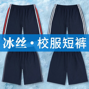校服裤子男女夏季藏青藏蓝高中生一条杠小学生两条红白杠短裤校裤