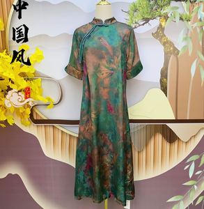 黛蜜儿贵夫人金丝绿荷·新中式女装中长款旗袍连衣裙7459-梦梦