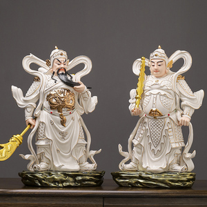 韦陀伽蓝菩萨佛像 陶瓷左右护法神像 关公韦驮财神像家用供奉摆件
