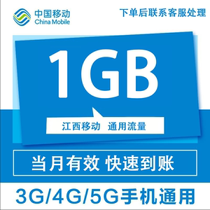 江西移动流量1G月包当月有效国内通用流量不可提速3/4/5G通用