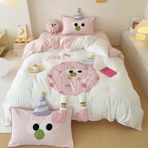 卡通曲奇饼干粉色床上用品四件套纯棉全棉儿童女孩床单被套三件套