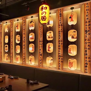 日式居酒屋装饰壁纸和风日本餐厅包厢墙面装修灯笼壁画日料店墙纸