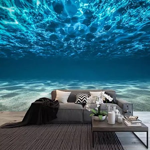 海底世界壁纸3d立体视觉延伸空间墙纸儿童房西餐厅天花板装饰壁画
