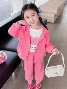 阿迪达儿童新款2023韩版休闲长袖宽松春秋季女童外套套装女宝