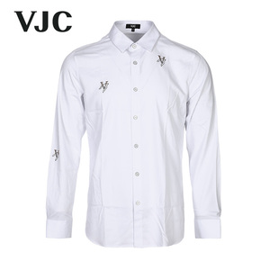 VJC 2023春夏男装新款男士休闲衬衫白色时尚烫钻修身通商务勤上衣