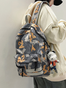 法国MKPREF潮牌双肩包女中学生大学生帆布书包大容量迷彩旅行背包