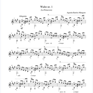 巴里奥斯4首华尔兹 古典吉他曲谱BARRIOS 古典大师原版六线谱22页