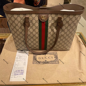 【99新】Gucci古驰托特包女包Ophidia系列中号GG托特包帆布购物袋