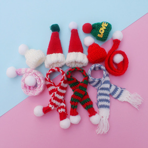 玩偶娃娃毛线小帽子迷你针织小围巾红色绿色圣诞节装饰挂件仙人掌
