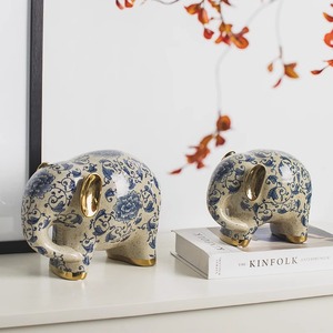 景德镇陶瓷大象摆件一对中式装饰创意家居客厅电视柜青花瓷工艺品