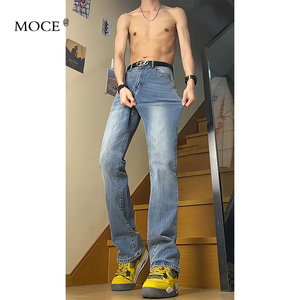 浅蓝色微喇牛仔裤男夏季显腿长提档版型裤子美式高街直筒vibe长裤