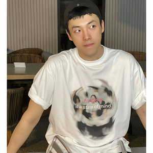欧美高街嘻哈眩幻图案短袖T恤男夏季国潮牌小领口宽松百搭上衣服