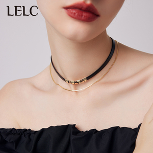 LELC几何黑色皮绳双层项链女夏甜酷辣妹气质项圈高级感锁骨链颈带