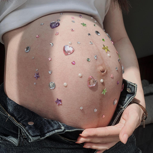 孕妇肚子贴纸水晶贴水钻石在家拍孕妇照彩色珍珠爱心立体装饰图案