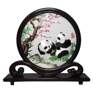 蜀绣双面刺绣熊猫屏风如意摆件四川纪念礼品中国特色礼物送老外