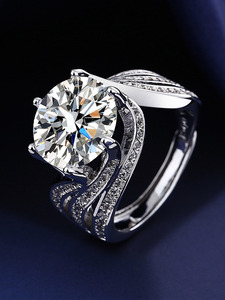 新款S925银气质豪华5克拉钻戒指女高碳莫桑钻石戒指开口单钻