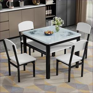 正方形钢化玻璃餐桌椅组合小户型家用吃饭桌现代简约四方桌小桌子