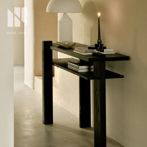 弄物集北欧原木风实木玄关桌黑色玄关柜设计师极简置物窄桌案台