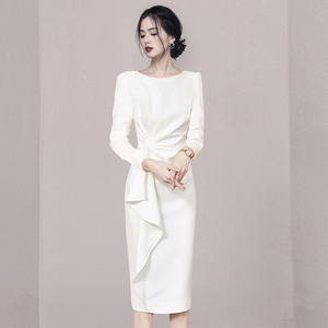 zifuji伊芙丽女神范气质白色装连衣裙设计感知性优雅女装