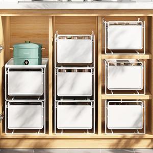 日本SF橱柜拉篮抽拉式碗盘厨下水槽置物架房多功能抽屉分隔收纳碗