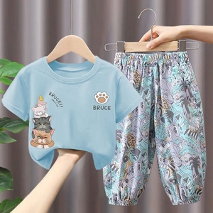 巴­拉巴­柆儿童夏季套装2024年新款纯棉短袖T恤男童女童宝宝洋气