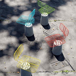 造心家具|户外花园工程水泥墩线条椅子休闲设计师大广场金属长凳