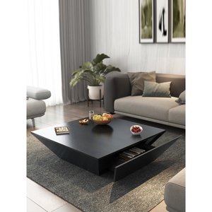 北欧茶几创意造型异形现代简约黑色橡木纹客厅家具个性正方形茶桌